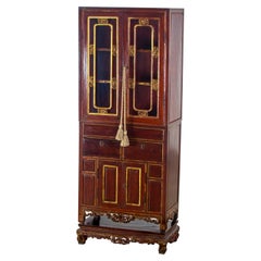 Antique Chinese Hand Carved & Gilded 3 Part Stacking Display or China Cabinet