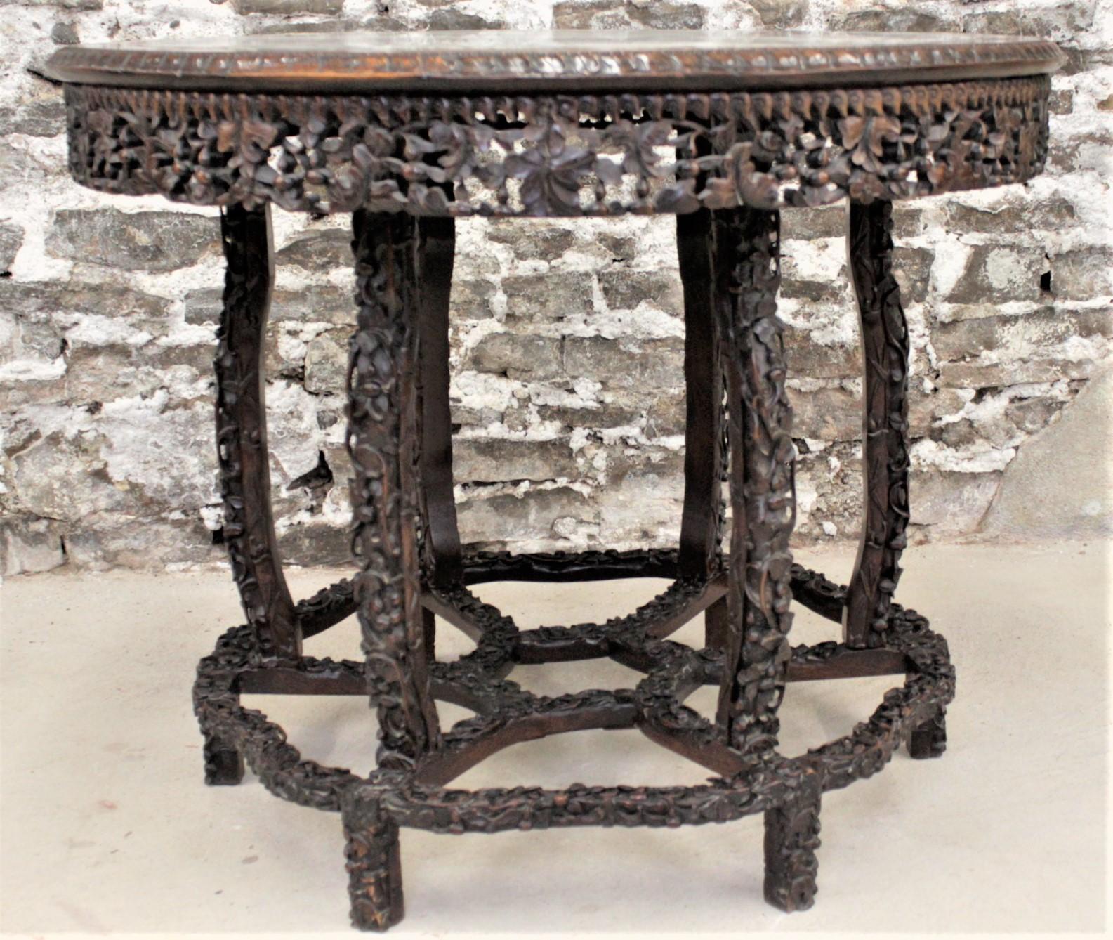 Chinese Export Antique Chinese Hand-Carved Hardwood Center Table with Dream Stone Inset Top