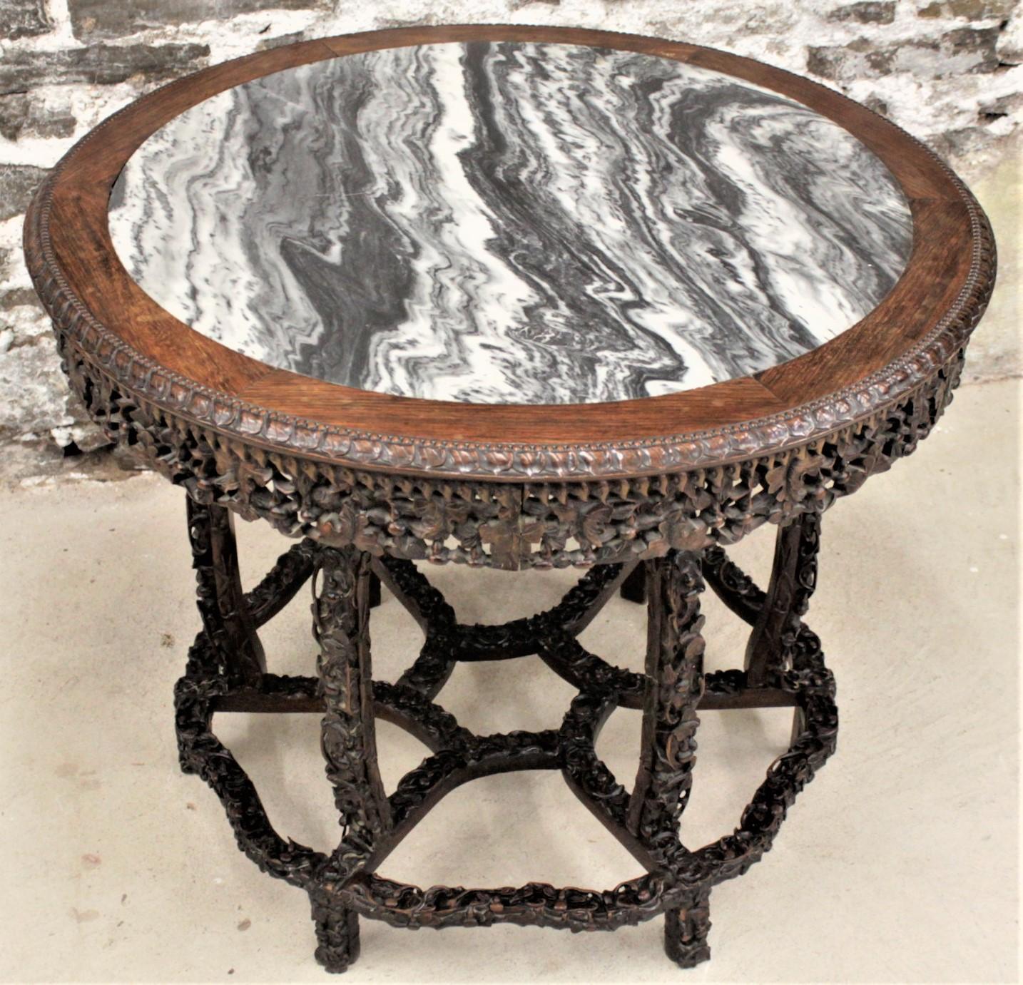Antique Chinese Hand-Carved Hardwood Center Table with Dream Stone Inset Top In Good Condition In Hamilton, Ontario