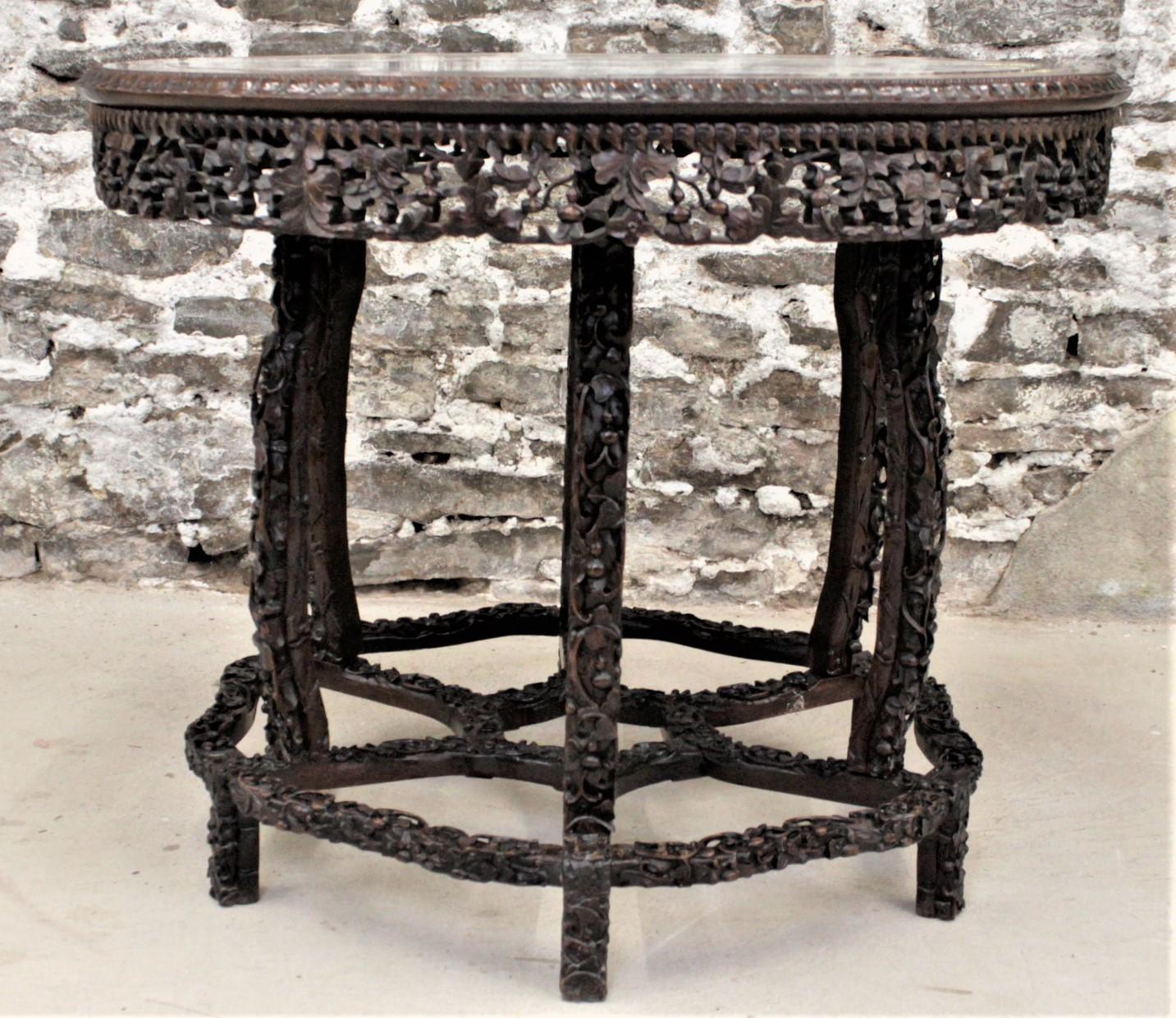 20th Century Antique Chinese Hand-Carved Hardwood Center Table with Dream Stone Inset Top
