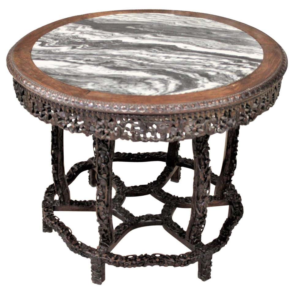 Antique Chinese Three-Legged Occasional Table with Inset Marble Top and ...