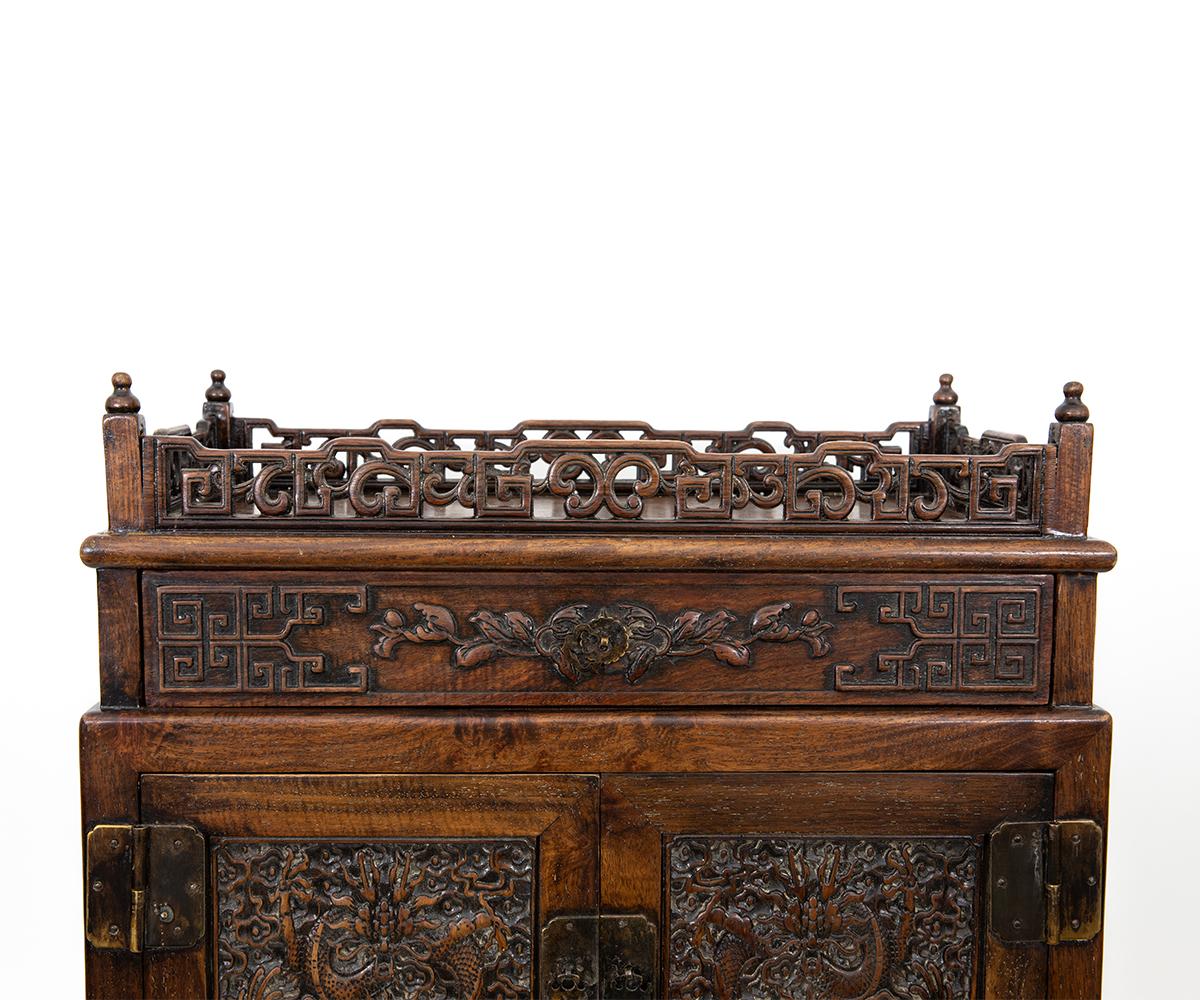 Antique Chinese Hand Carved Hardwood Table Top Dragon Cabinet 1
