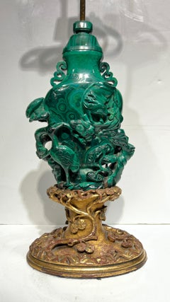 Antique Chinese hand carved Malachite Table Lamp