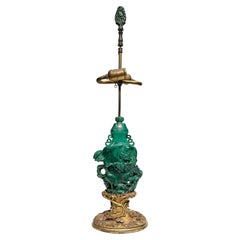 Antique Chinese hand carved Malachite Table Lamp