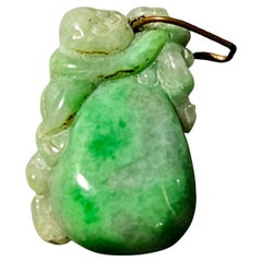 Antico ciondolo cinese di giada naturale del Myanmar intagliato a mano "Scimmia" Ric#JD009