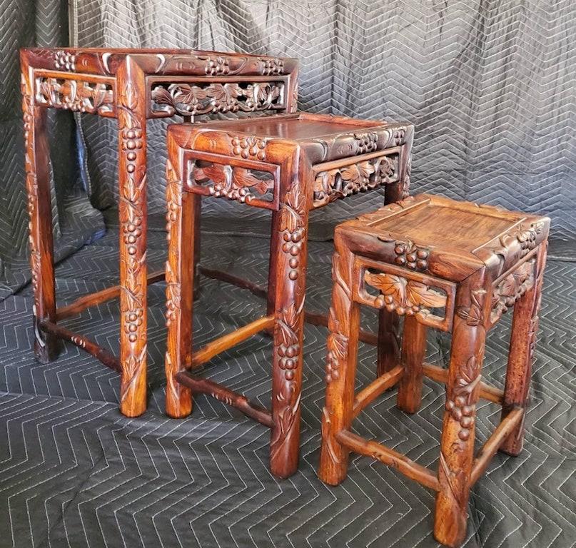 Antique Chinese Hand Carved Nesting Tables 1