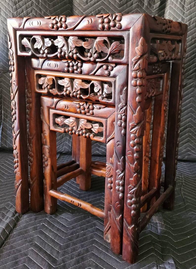 Asian Antique Chinese Hand Carved Nesting Tables