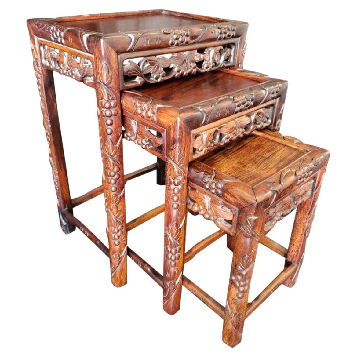 Antique Chinese Hand Carved Nesting Tables
