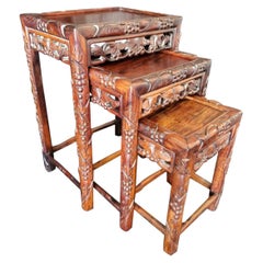 Antique Chinese Hand Carved Nesting Tables