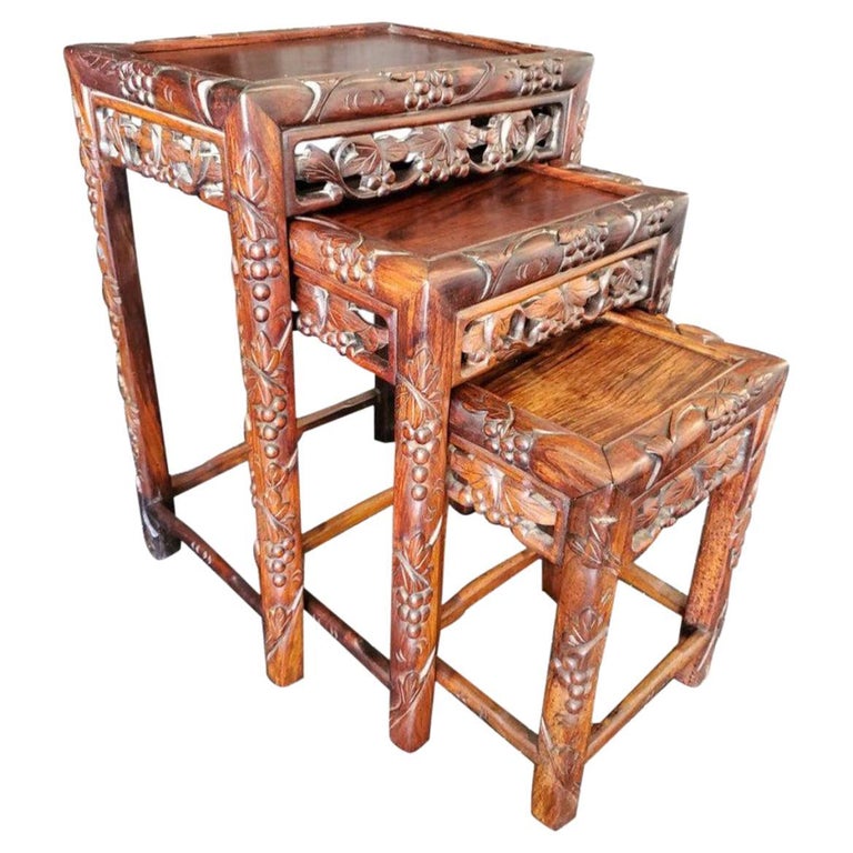 Antique Chinese Hand Carved Nesting Tables For Sale at 1stDibs