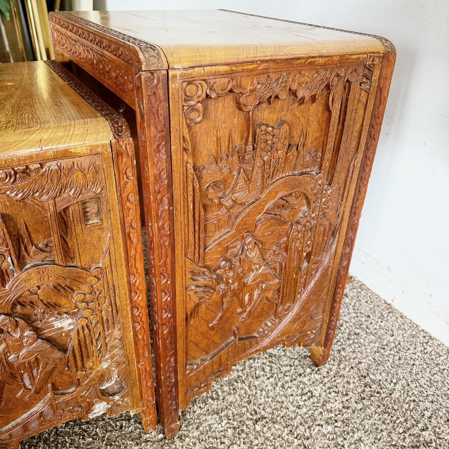 Antique Chinese Hand Carved Nesting Tables - Set of 4 In Good Condition In Delray Beach, FL