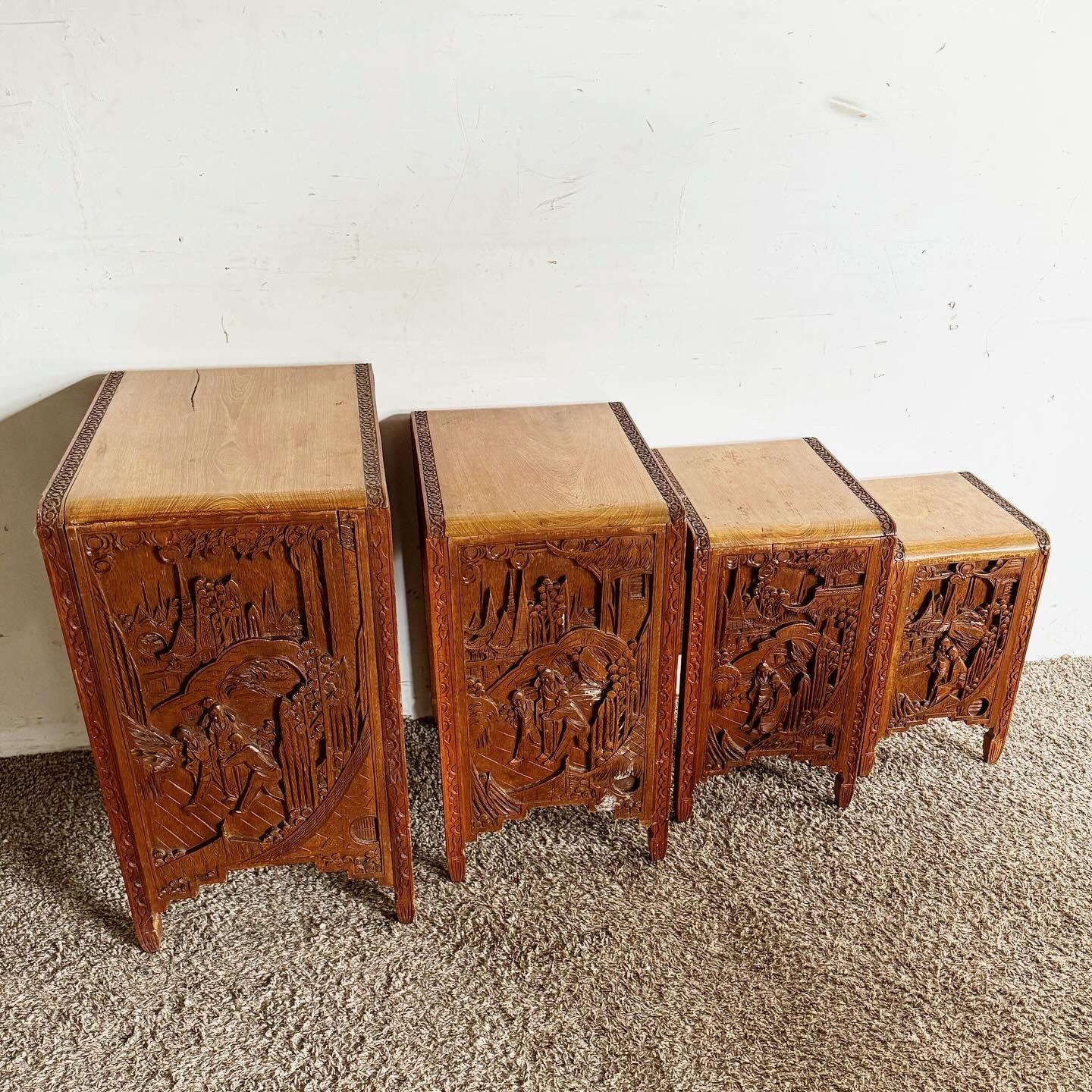 Antique Chinese Hand Carved Nesting Tables - Set of 4 2