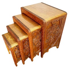 Antique Chinese Hand Carved Nesting Tables - Set of 4