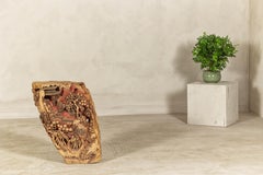 Antique Qing Dynasty Wooden Temple Corbel with Red Polychromy and Carved Pagodas