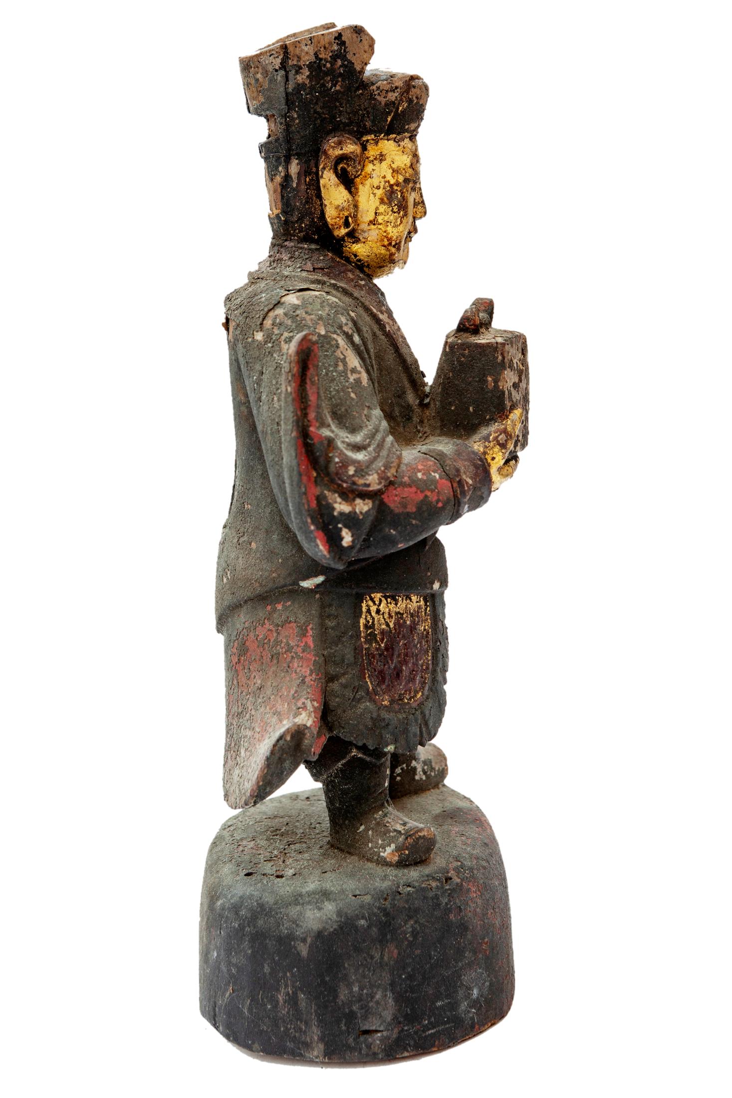 Rustic Antique Chinese Hand Carved Warrior Statue