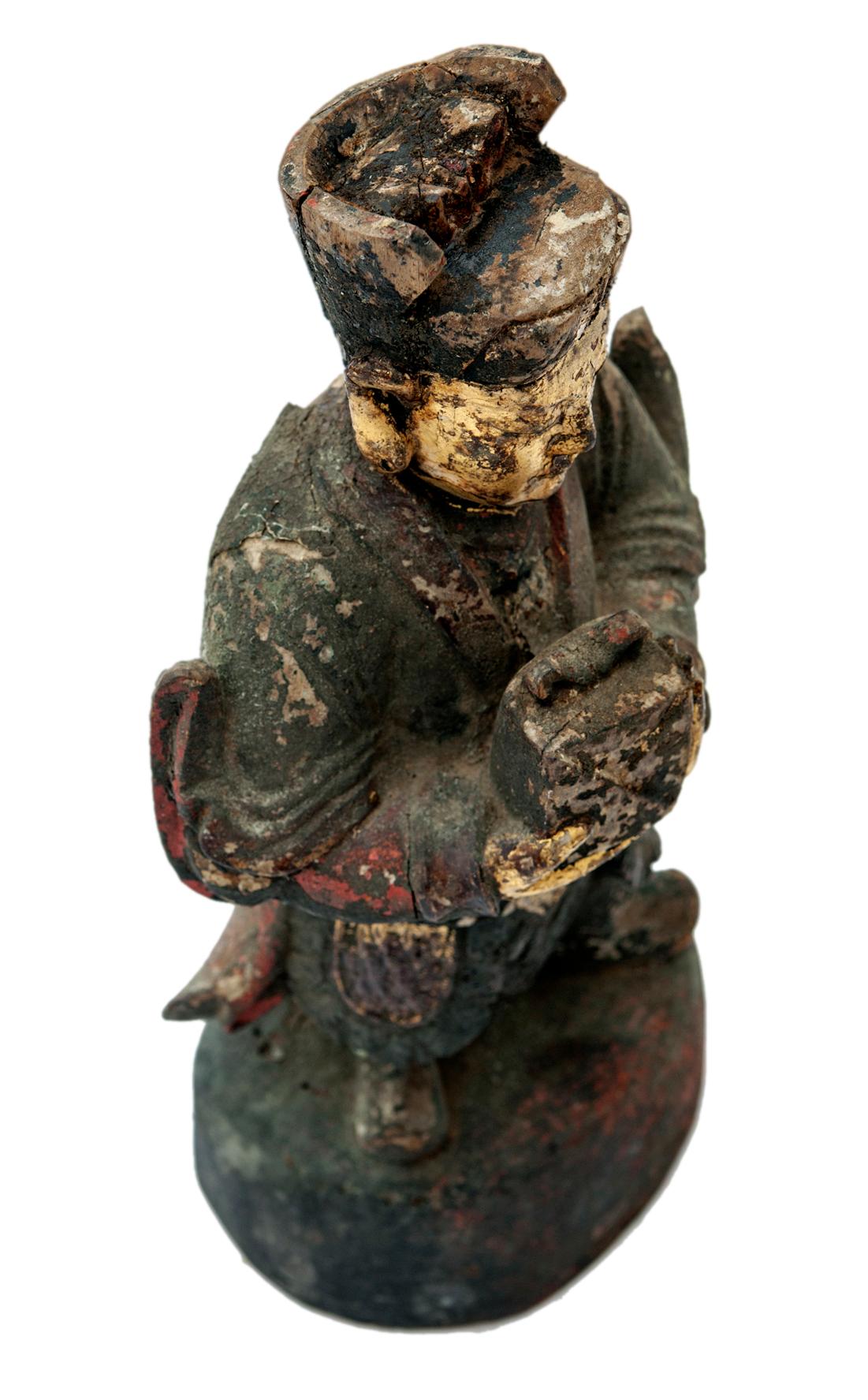 19th Century Antique Chinese Hand Carved Warrior Statue
