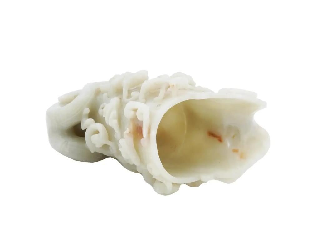 Hand-Carved Antique Chinese Hand Carved White Hard Jade Vase