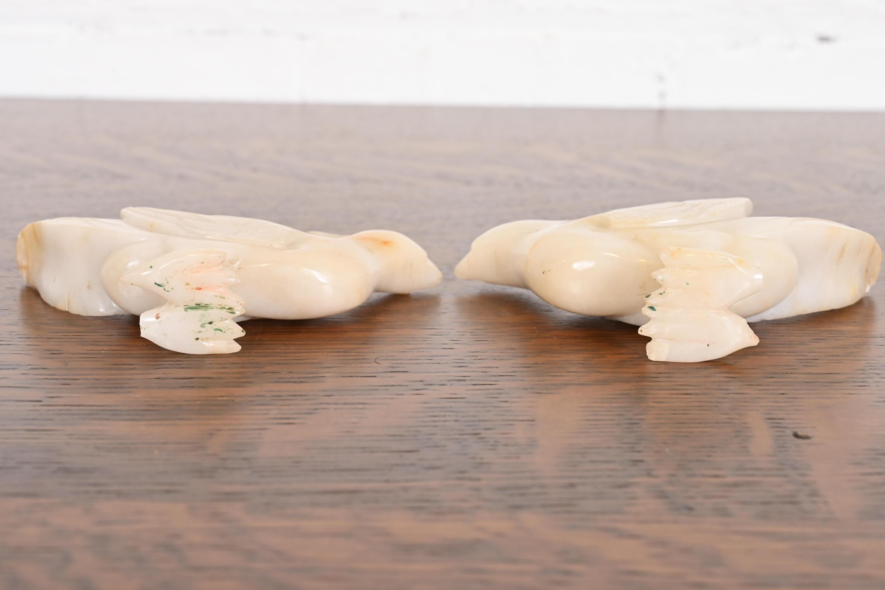 Antique Chinese Hand Carved White Jade Birds, Pair For Sale 6