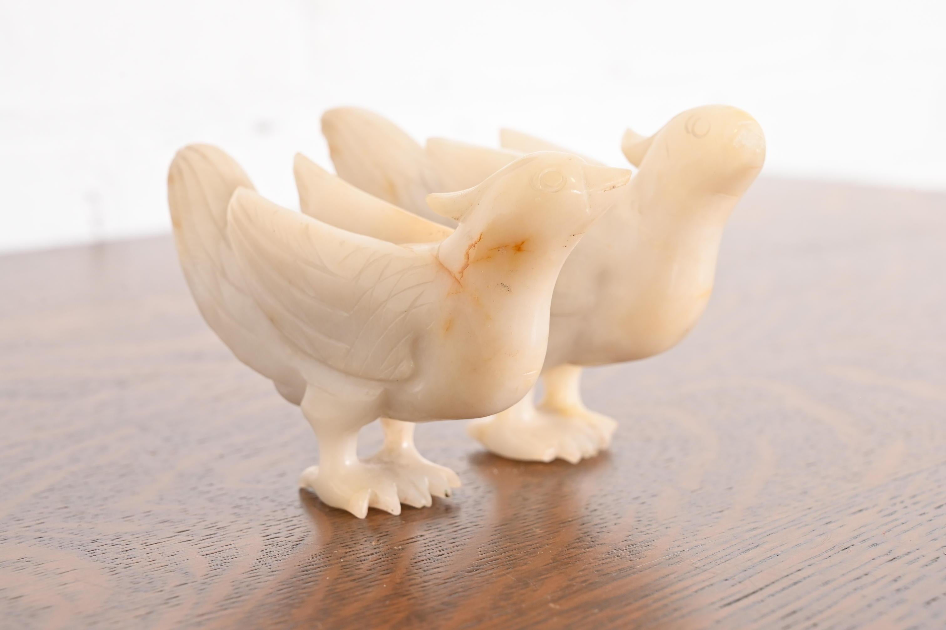 Antique Chinese Hand Carved White Jade Birds, Pair In Good Condition For Sale In South Bend, IN