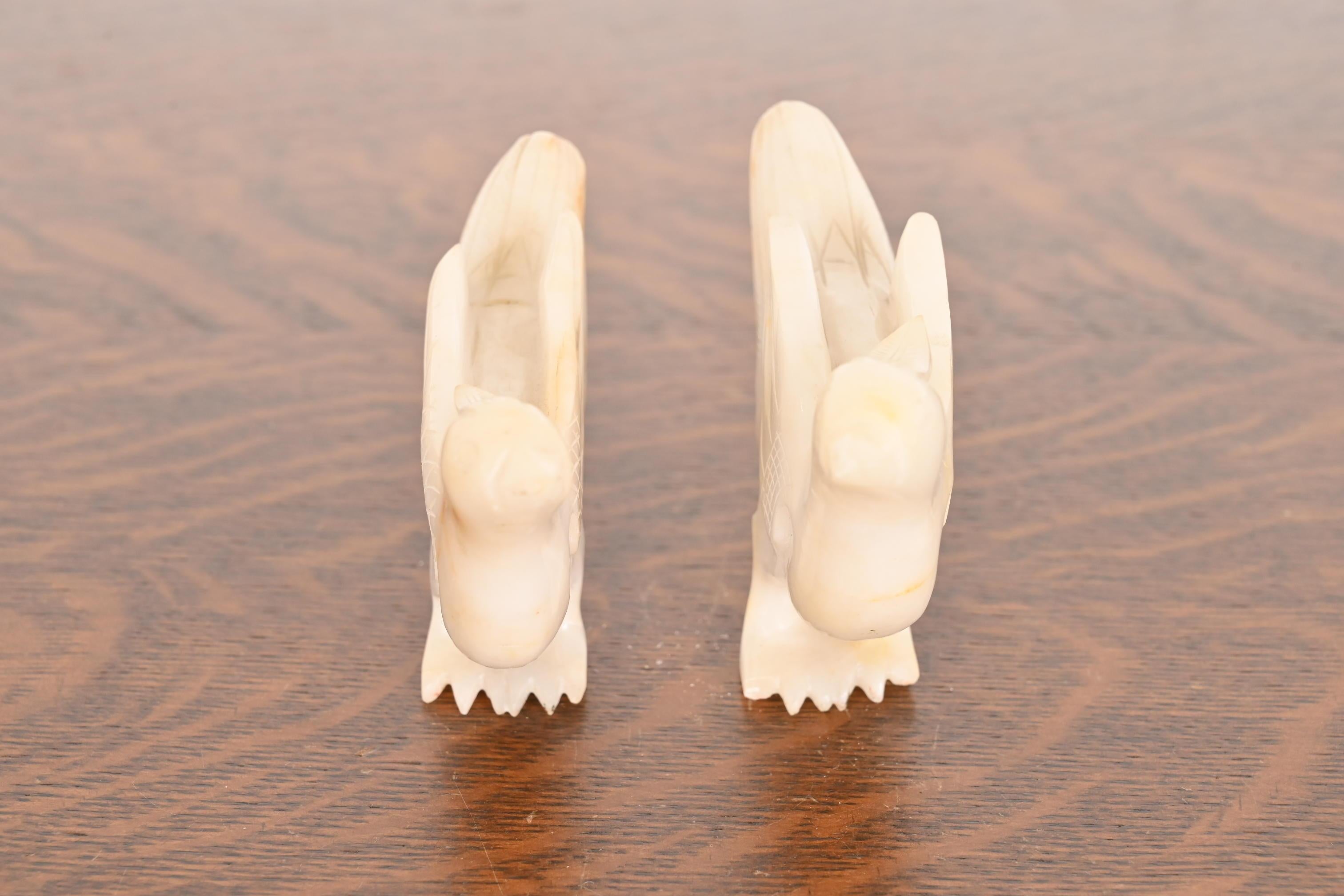 20th Century Antique Chinese Hand Carved White Jade Birds, Pair For Sale
