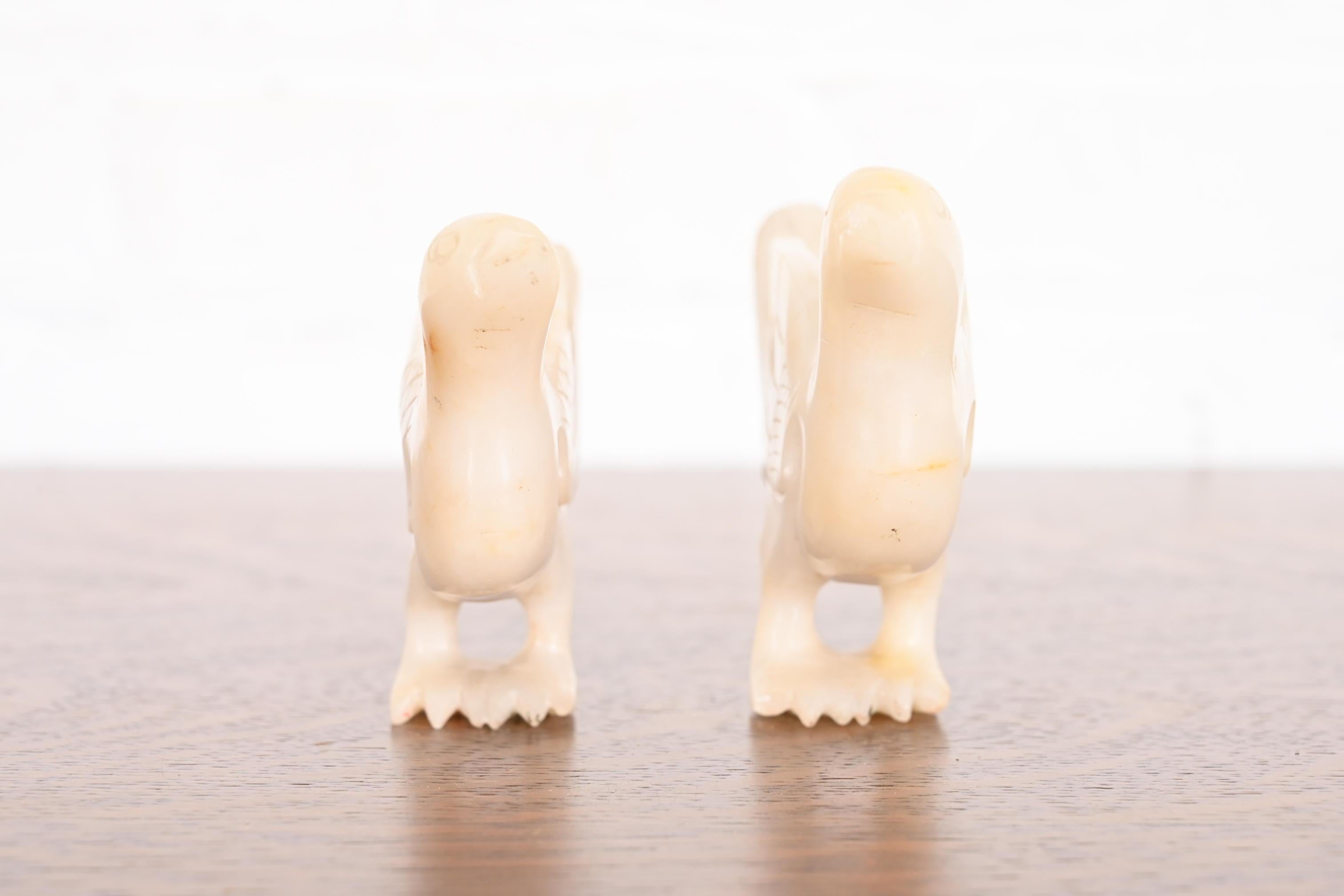 Antique Chinese Hand Carved White Jade Birds, Pair For Sale 1