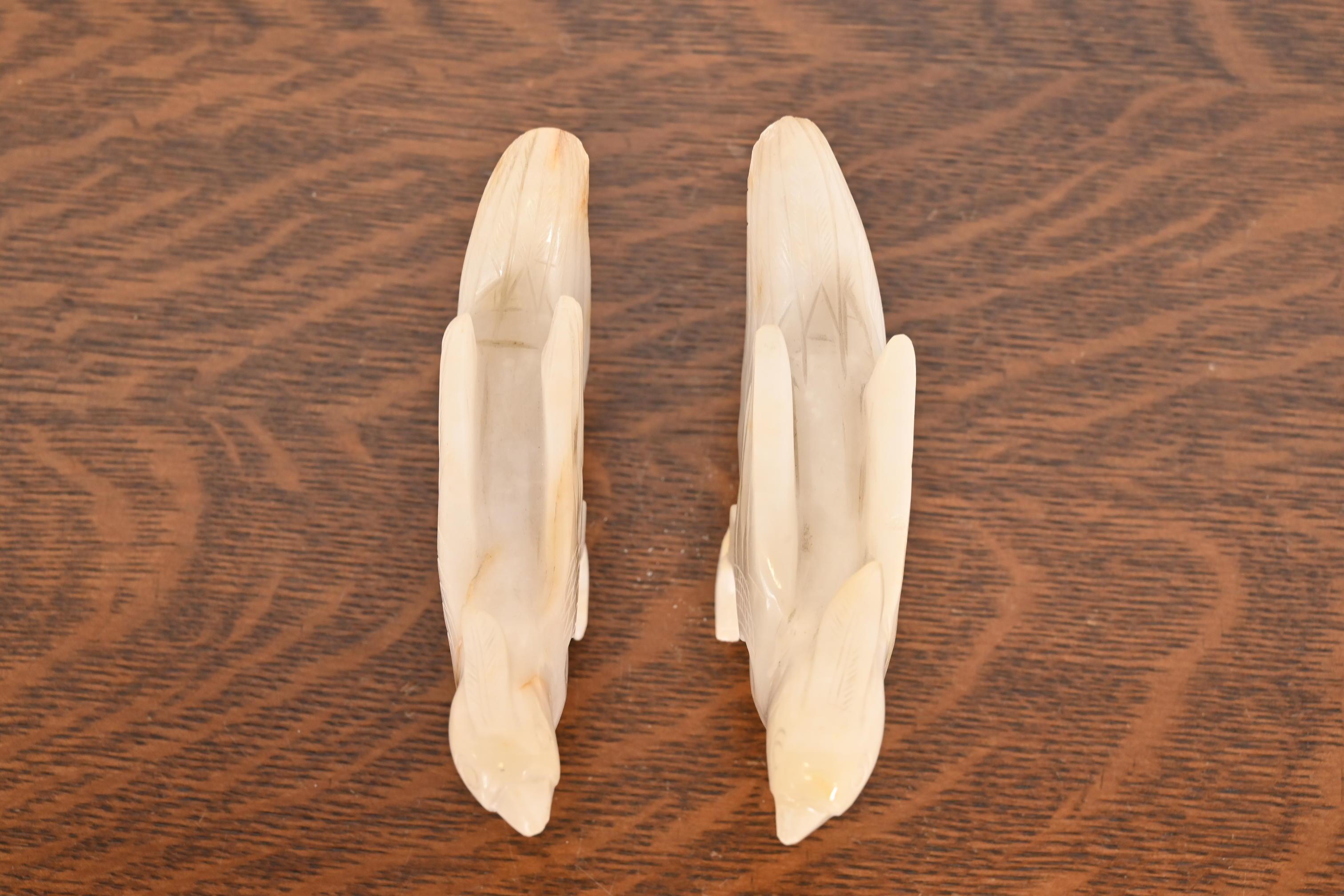 Antique Chinese Hand Carved White Jade Birds, Pair For Sale 2