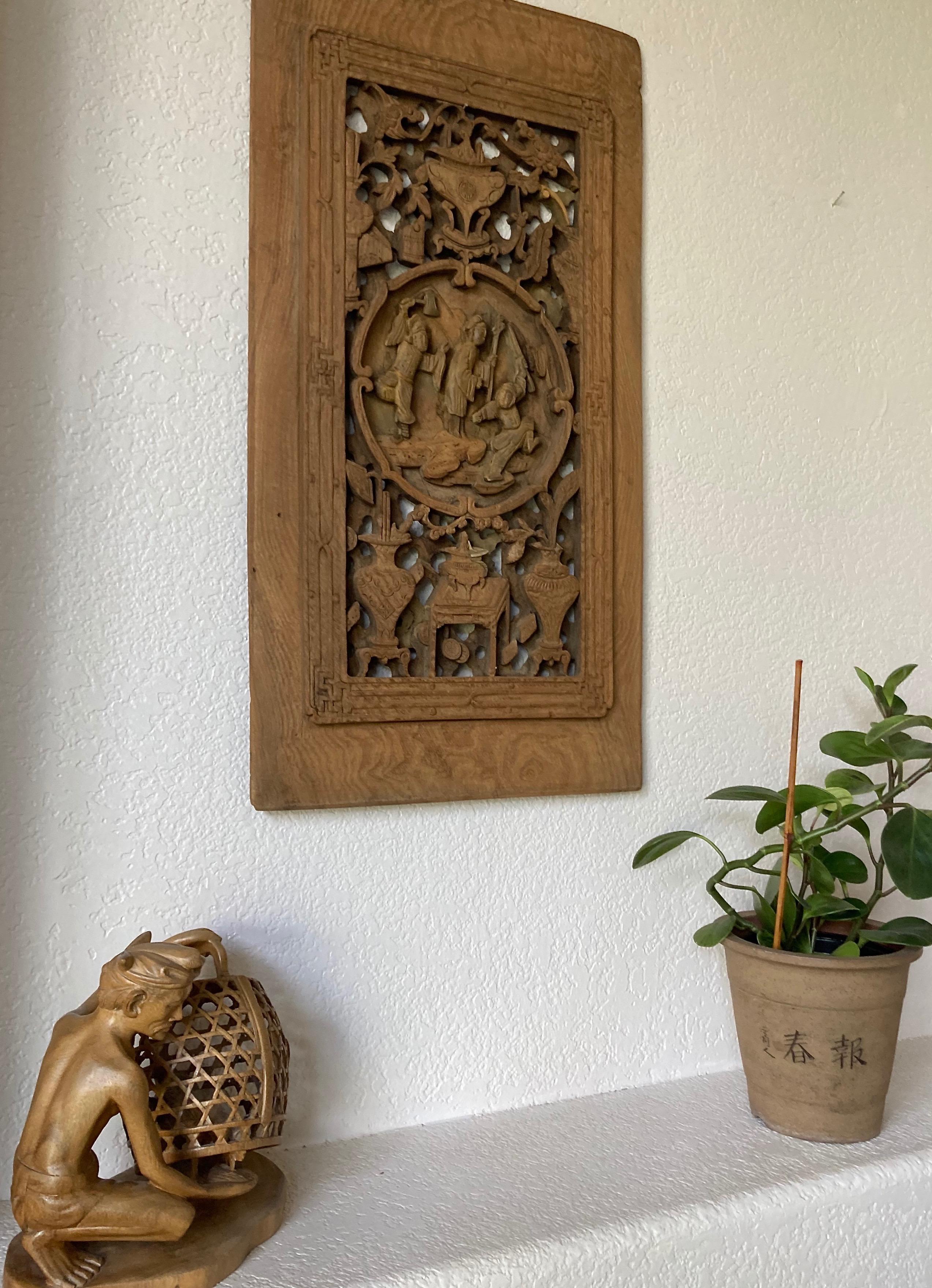 Qing Antique Chinese Carved Window Panel For Sale