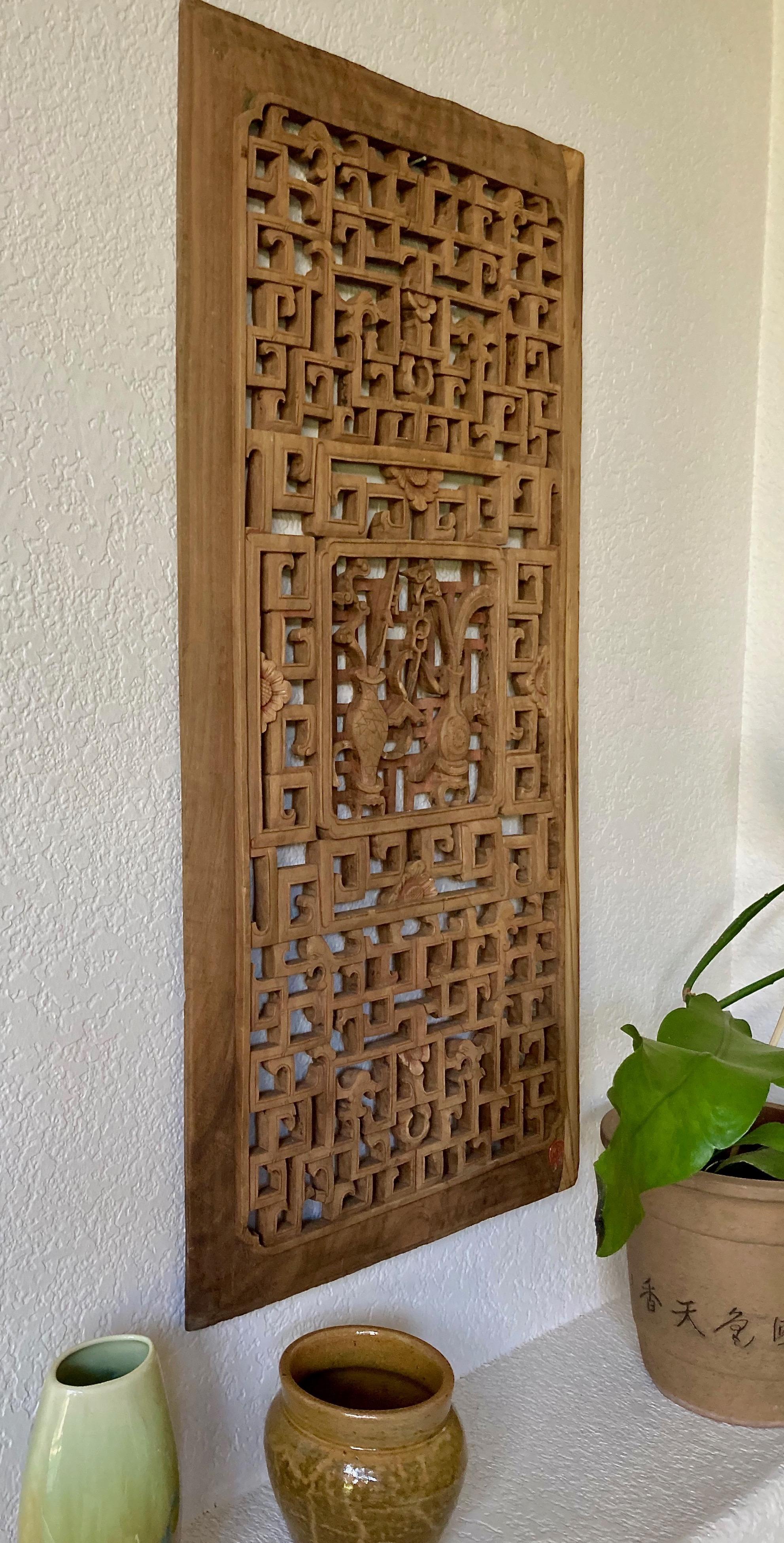 Qing Antique Chinese Carved Window Panel For Sale