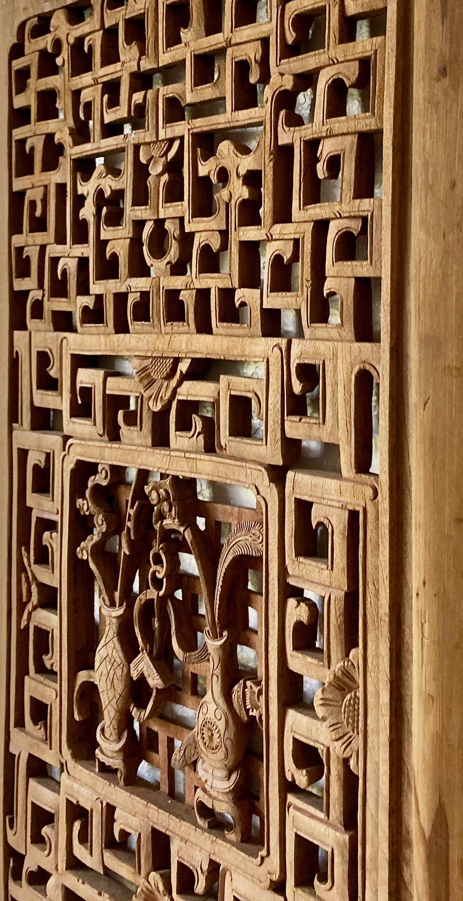 19th Century Antique Chinese Carved Window Panel For Sale
