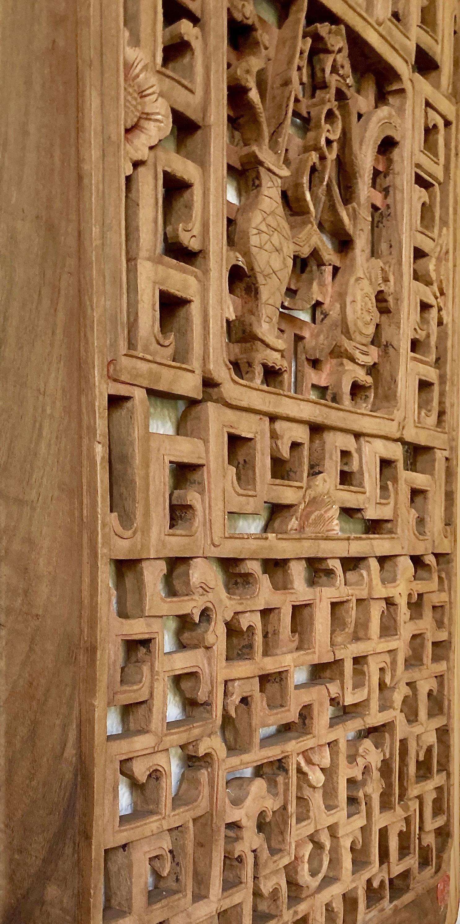Wood Antique Chinese Carved Window Panel For Sale