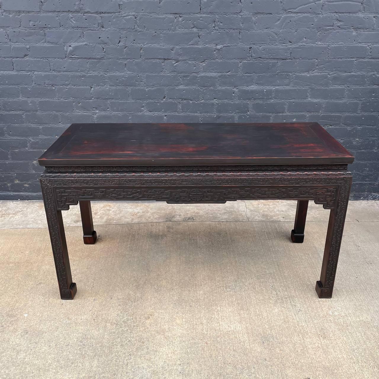 American Antique Chinese Hand Carved Wood Console Table For Sale