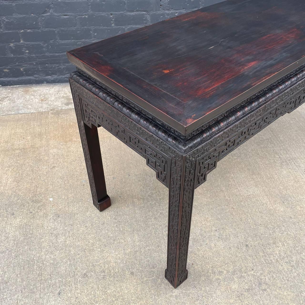 Mid-20th Century Antique Chinese Hand Carved Wood Console Table For Sale