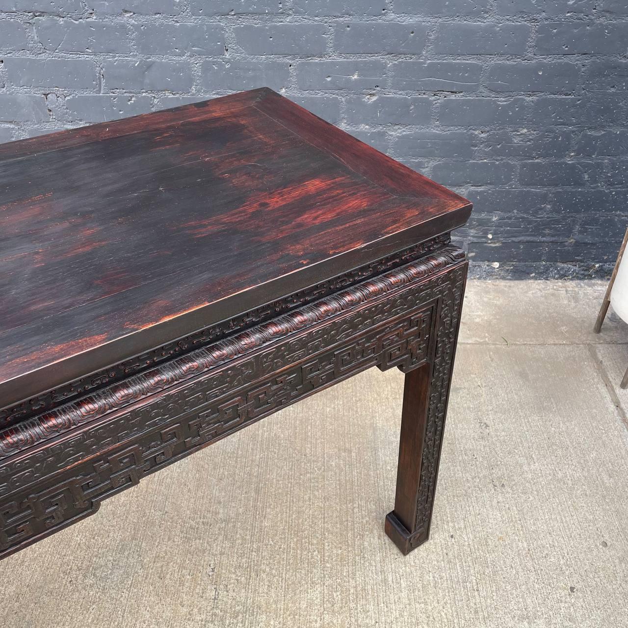 Antique Chinese Hand Carved Wood Console Table For Sale 1