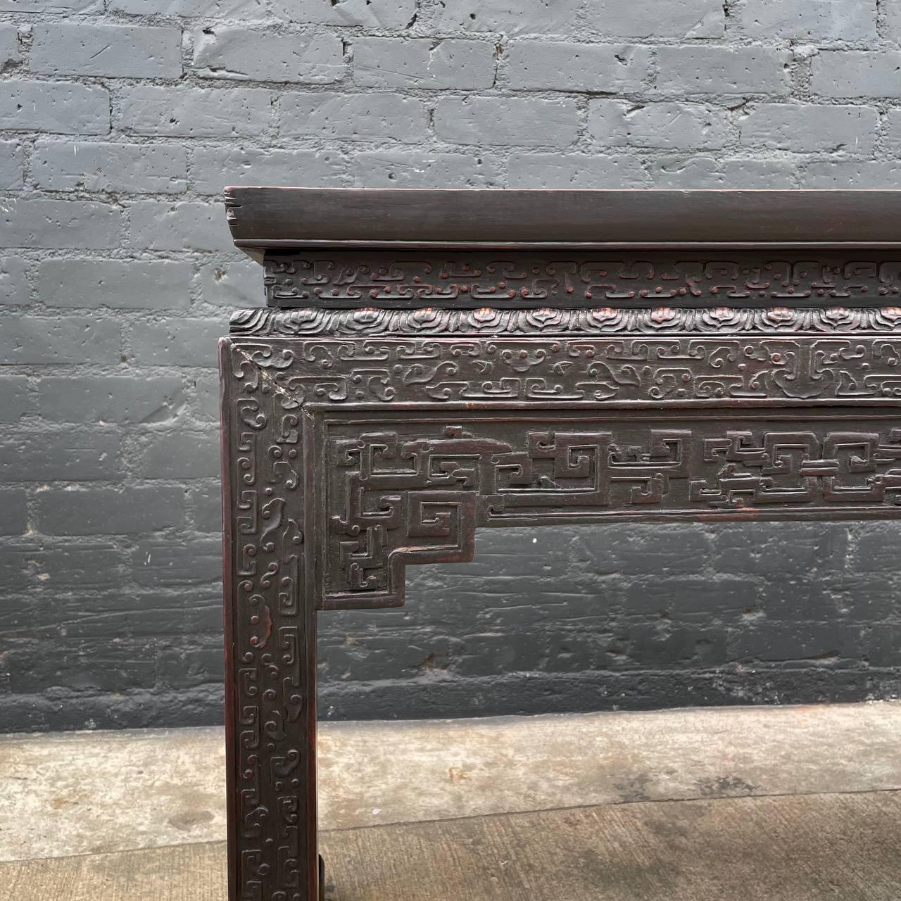 Antique Chinese Hand Carved Wood Console Table For Sale 3