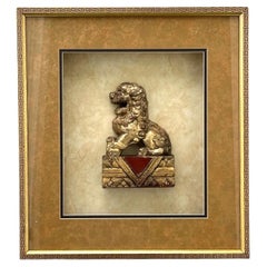 Antique Chinese Hand Carved Wood Gilt Foo Dog in Shadow Box.