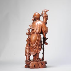 Antique Chinese Hand Carved Wood Scholars Root Statue of Shou Lao, 19th Century
