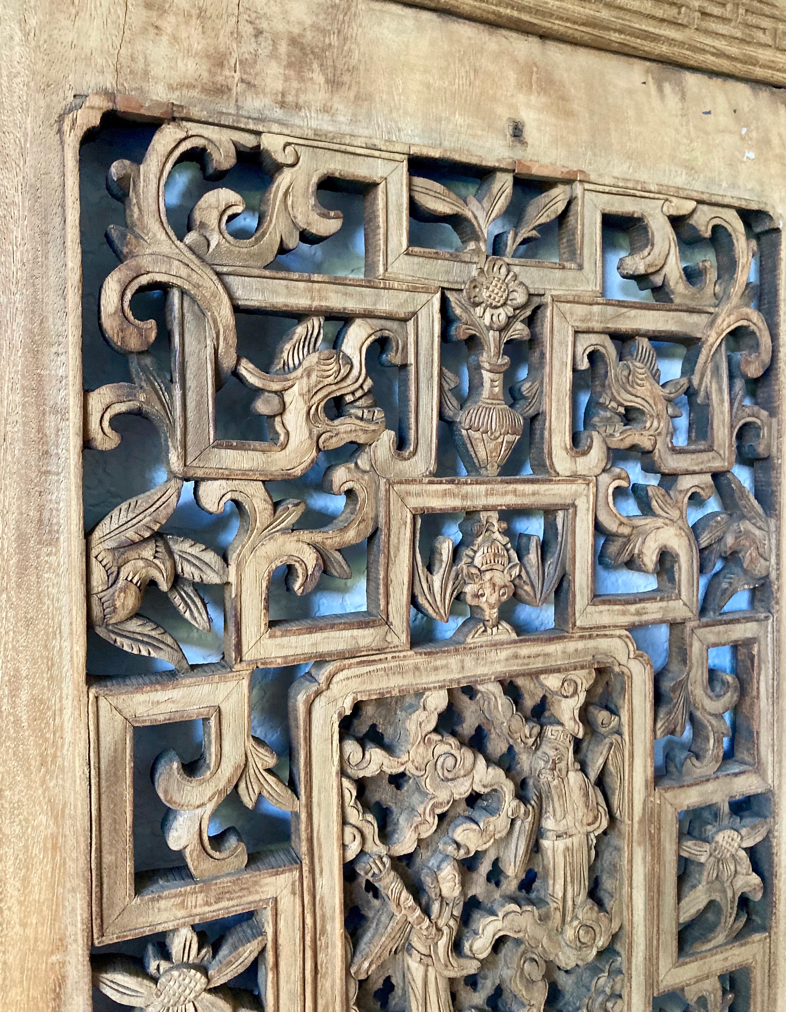 Antique Chinese Carved Wood Window Panel For Sale 1