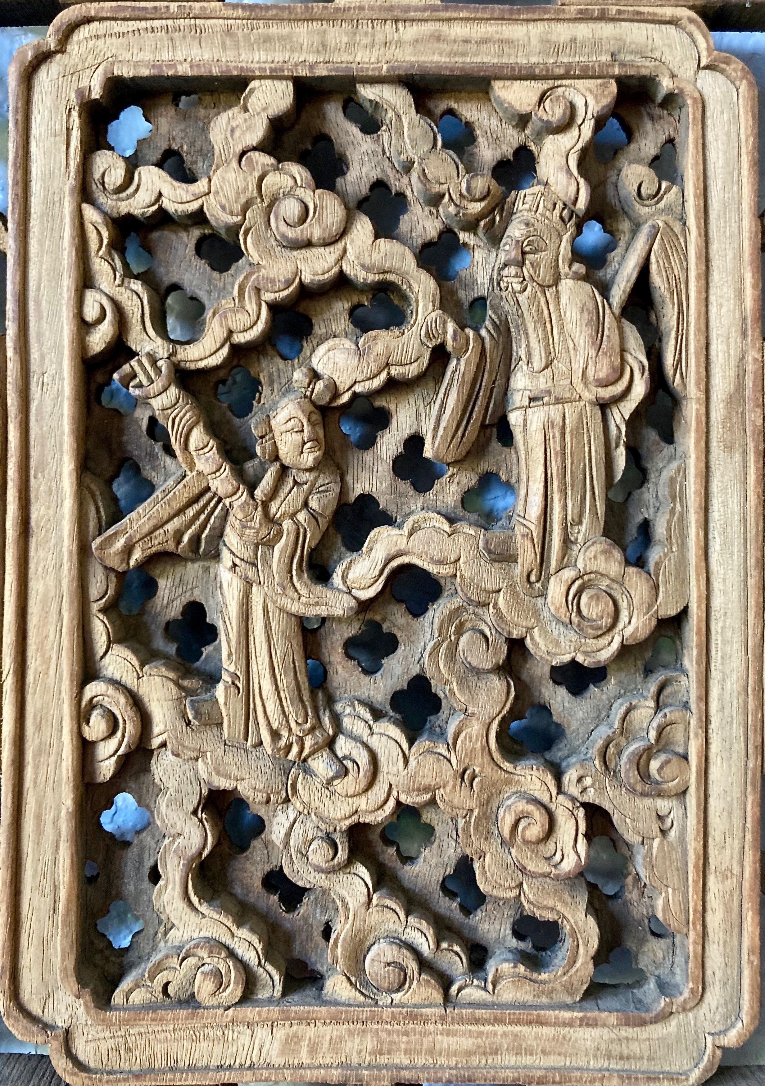 Antique Chinese Carved Wood Window Panel For Sale 2