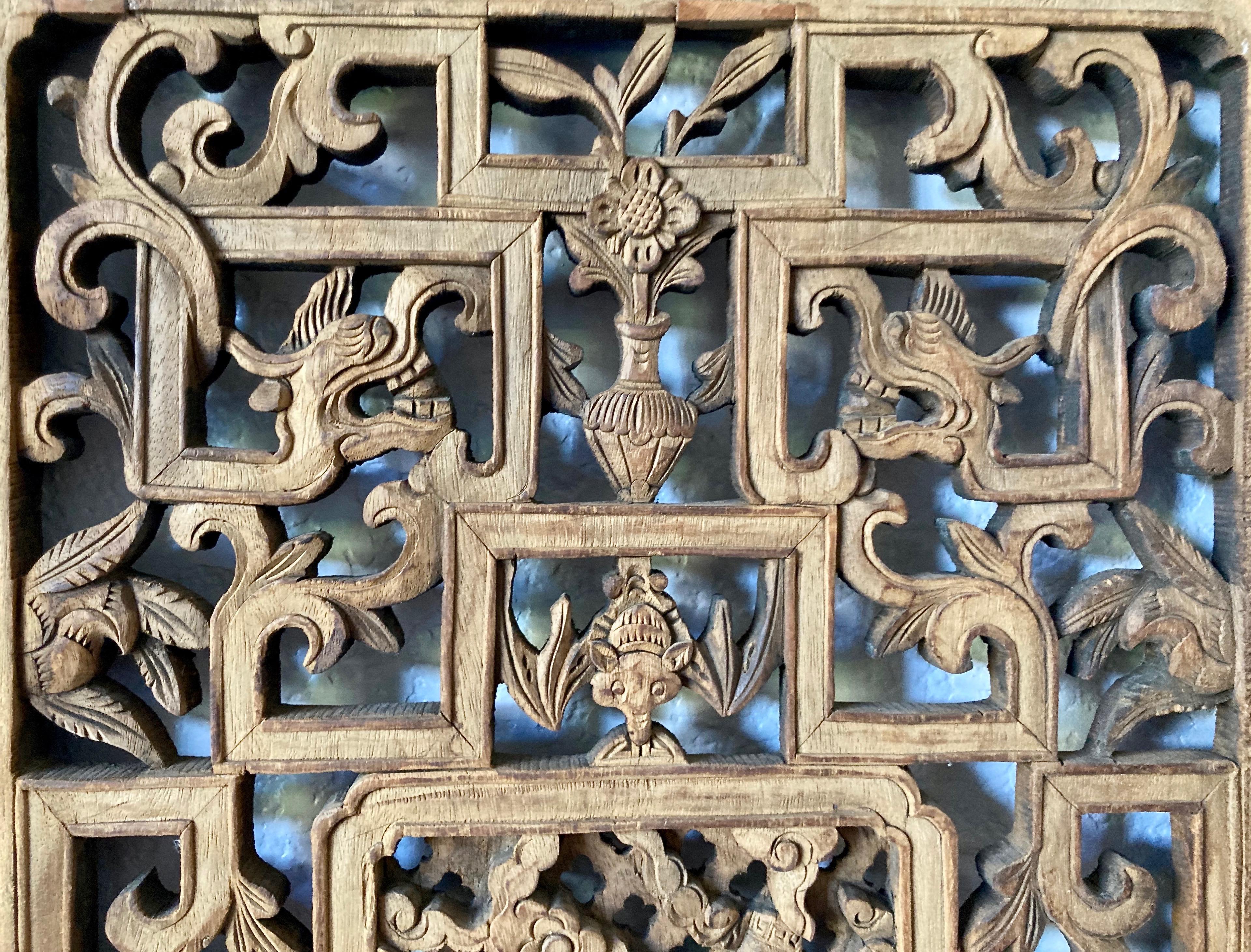 Antique Chinese Carved Wood Window Panel For Sale 3