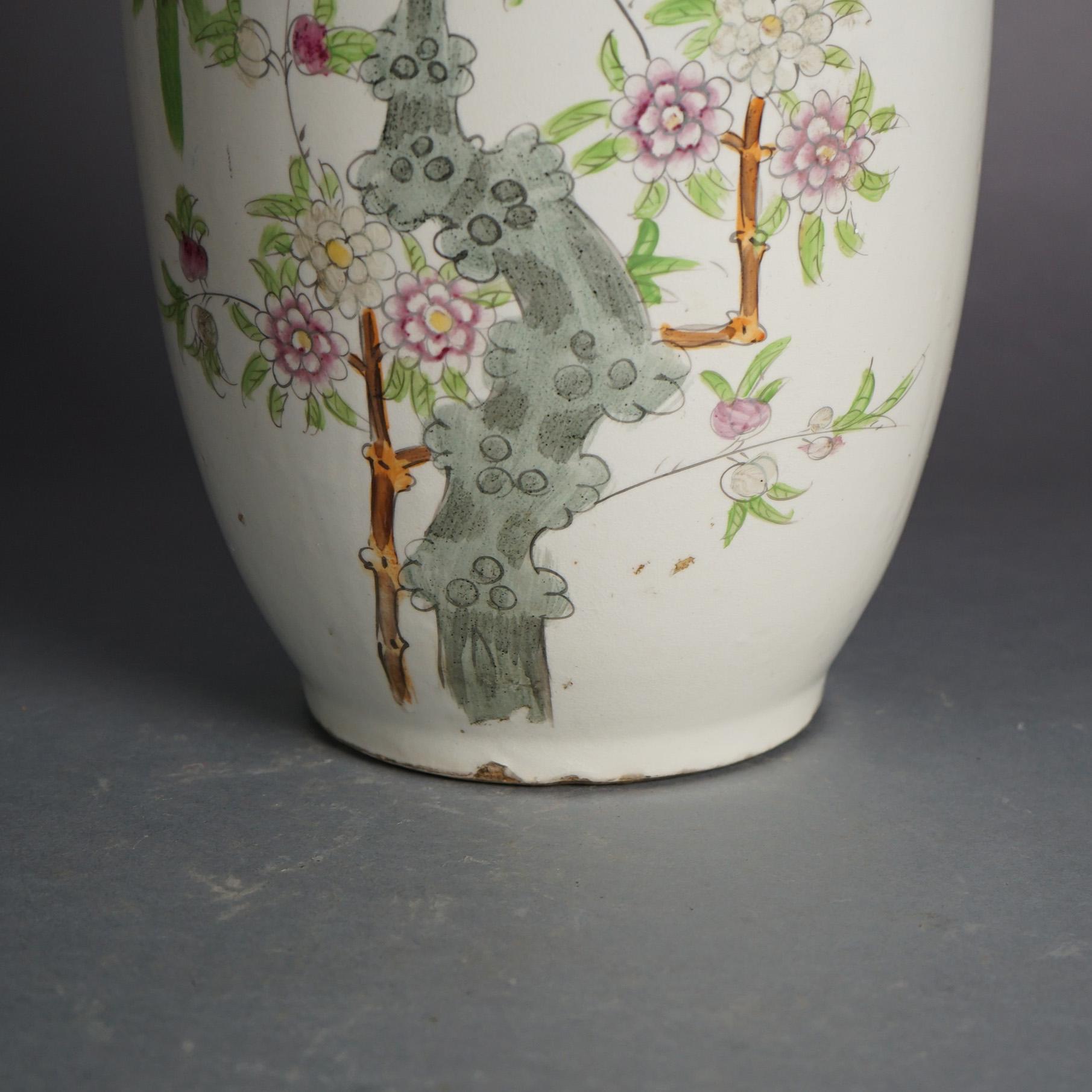 20th Century Antique Chinese Hand Decorated Porcelain Floor Vase with Garden Scene C1920 For Sale