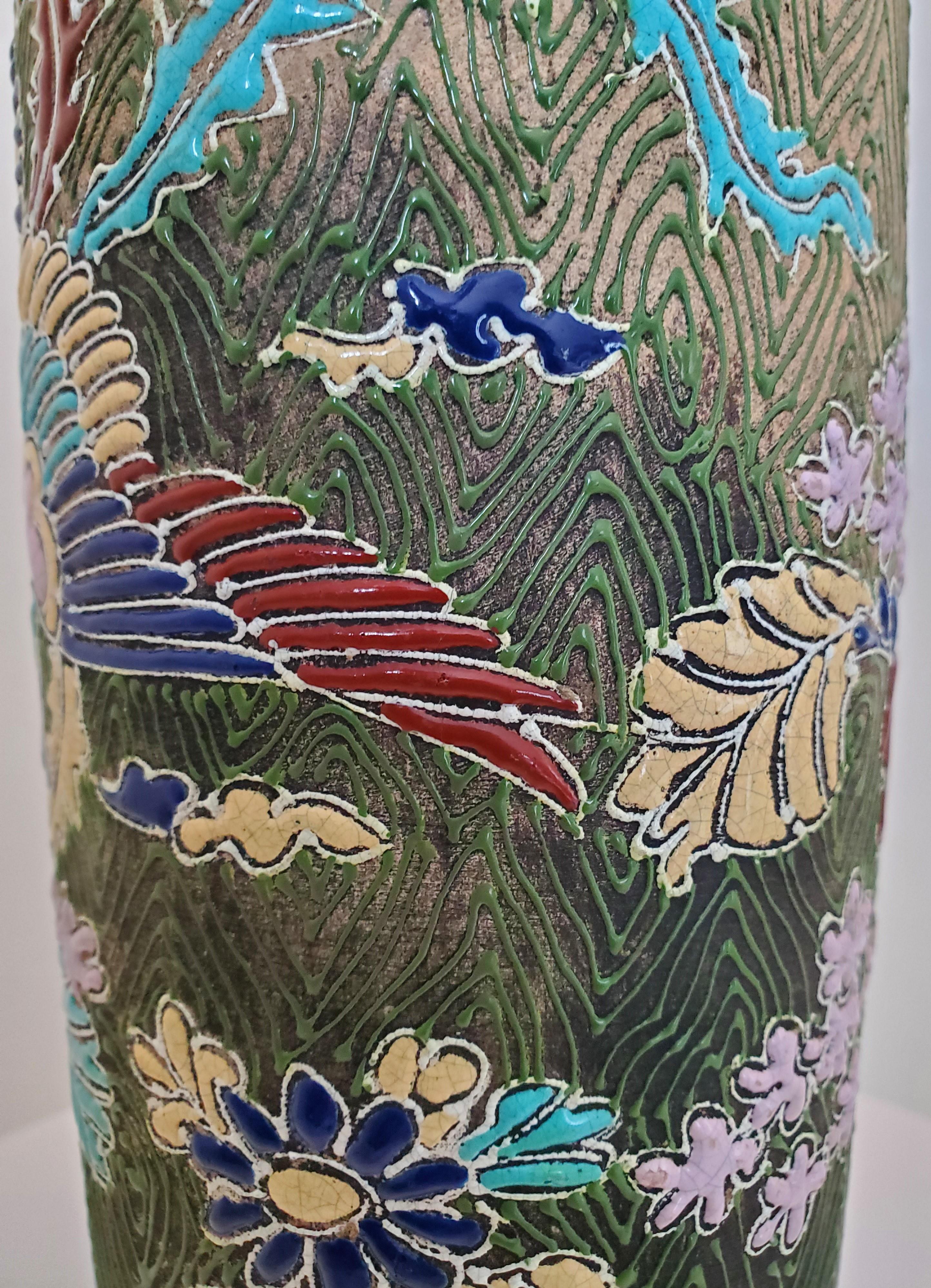 Antique Chinese Hand Enamelled Earthenware Sleeve Vase Signed Ixia For Sale 3