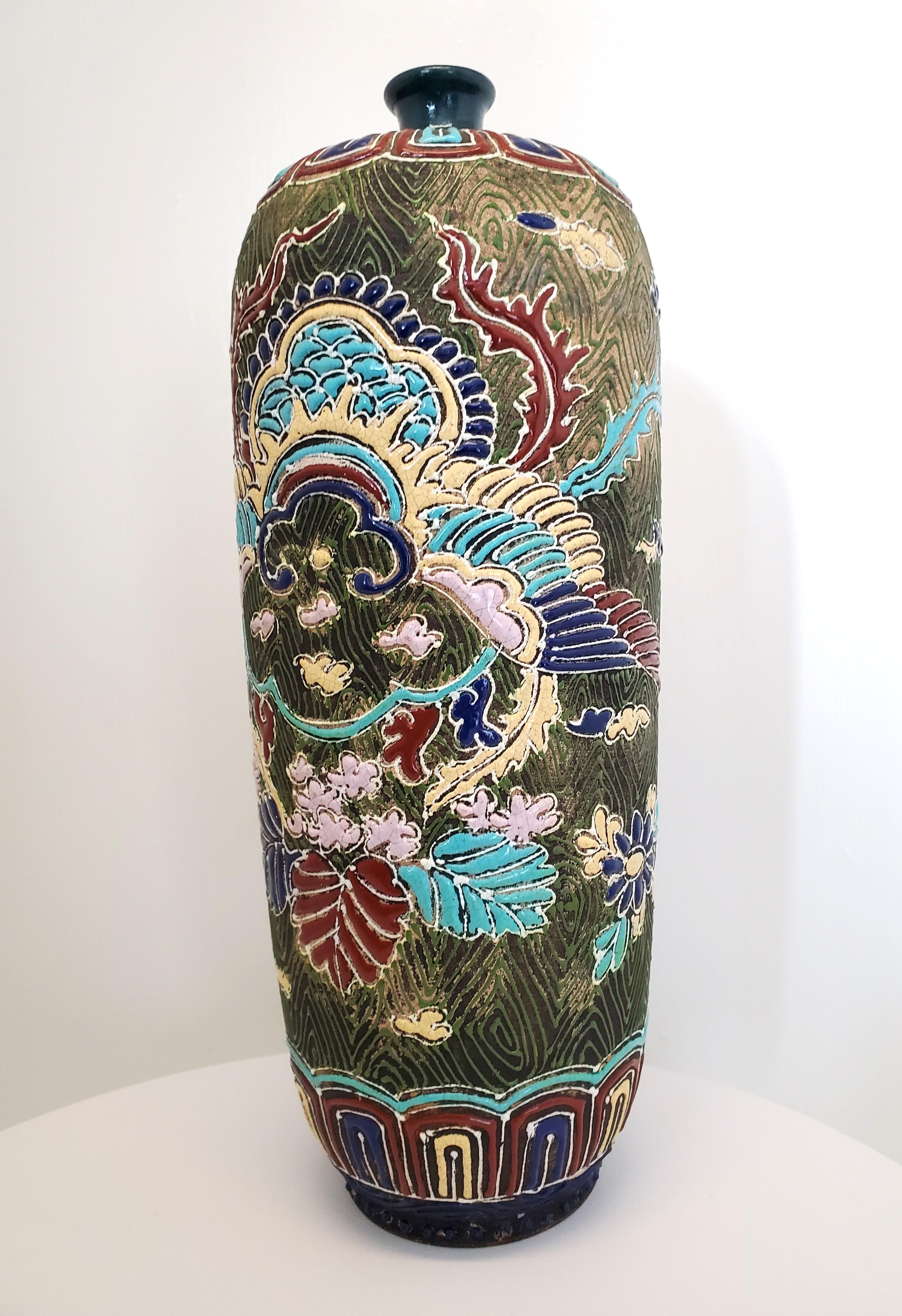 Qing Antique Chinese Hand Enamelled Earthenware Sleeve Vase Signed Ixia For Sale