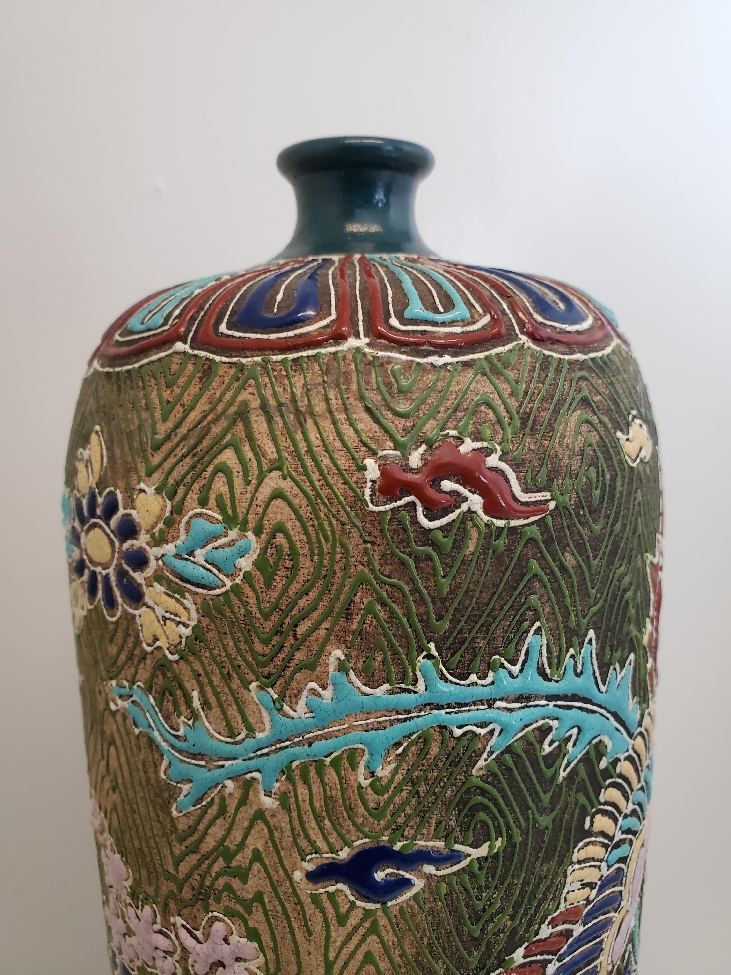 19th Century Antique Chinese Hand Enamelled Earthenware Sleeve Vase Signed Ixia For Sale