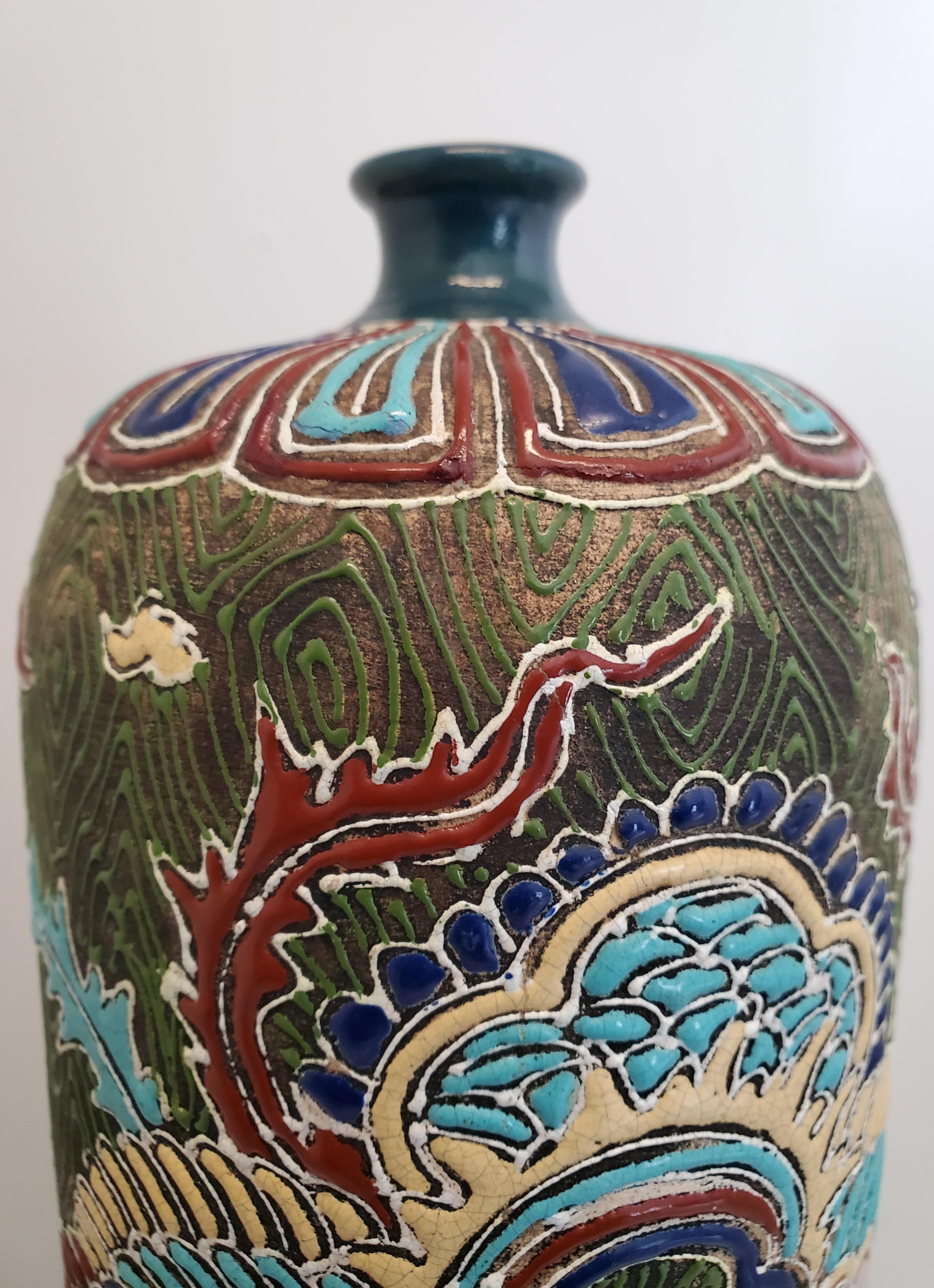 Paint Antique Chinese Hand Enamelled Earthenware Sleeve Vase Signed Ixia For Sale