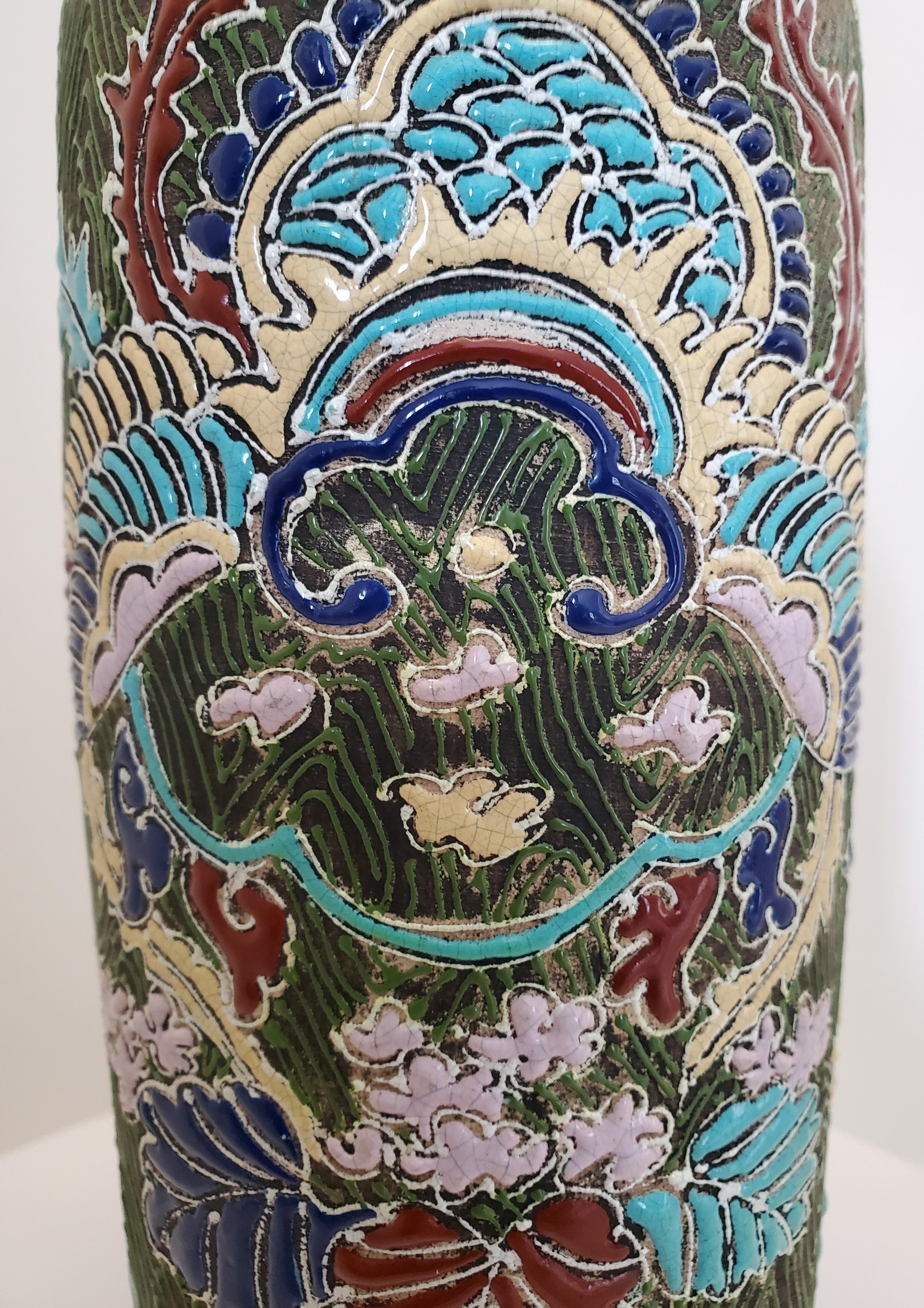 Antique Chinese Hand Enamelled Earthenware Sleeve Vase Signed Ixia For Sale 2