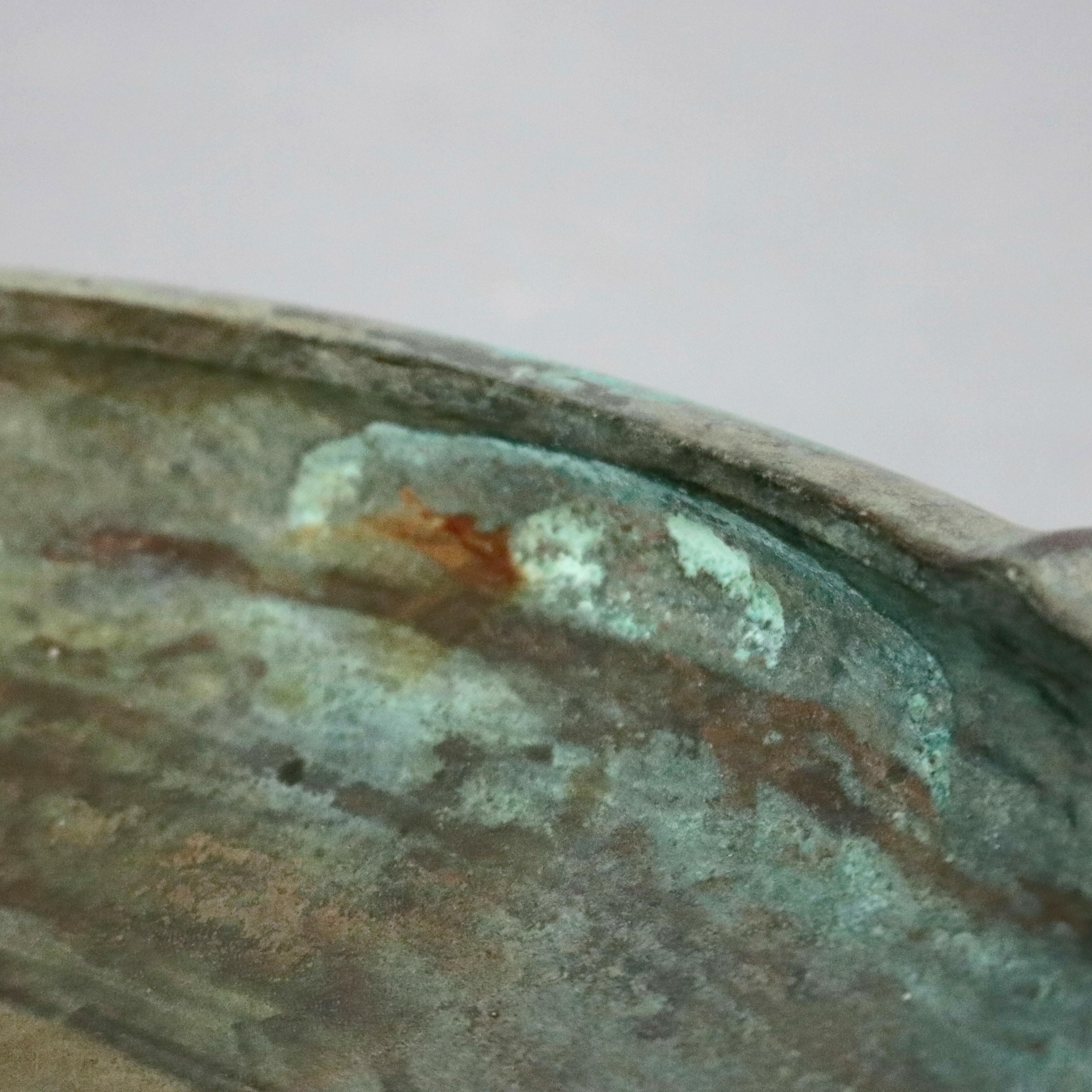 Antique Chinese Hand Hammered Bronze Low Bowl, 19th Century In Good Condition In Big Flats, NY