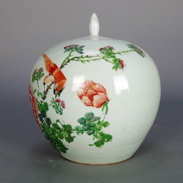 Antique Chinese HandPainted and Gilt Ginger Jar Chop Marks, Floral and