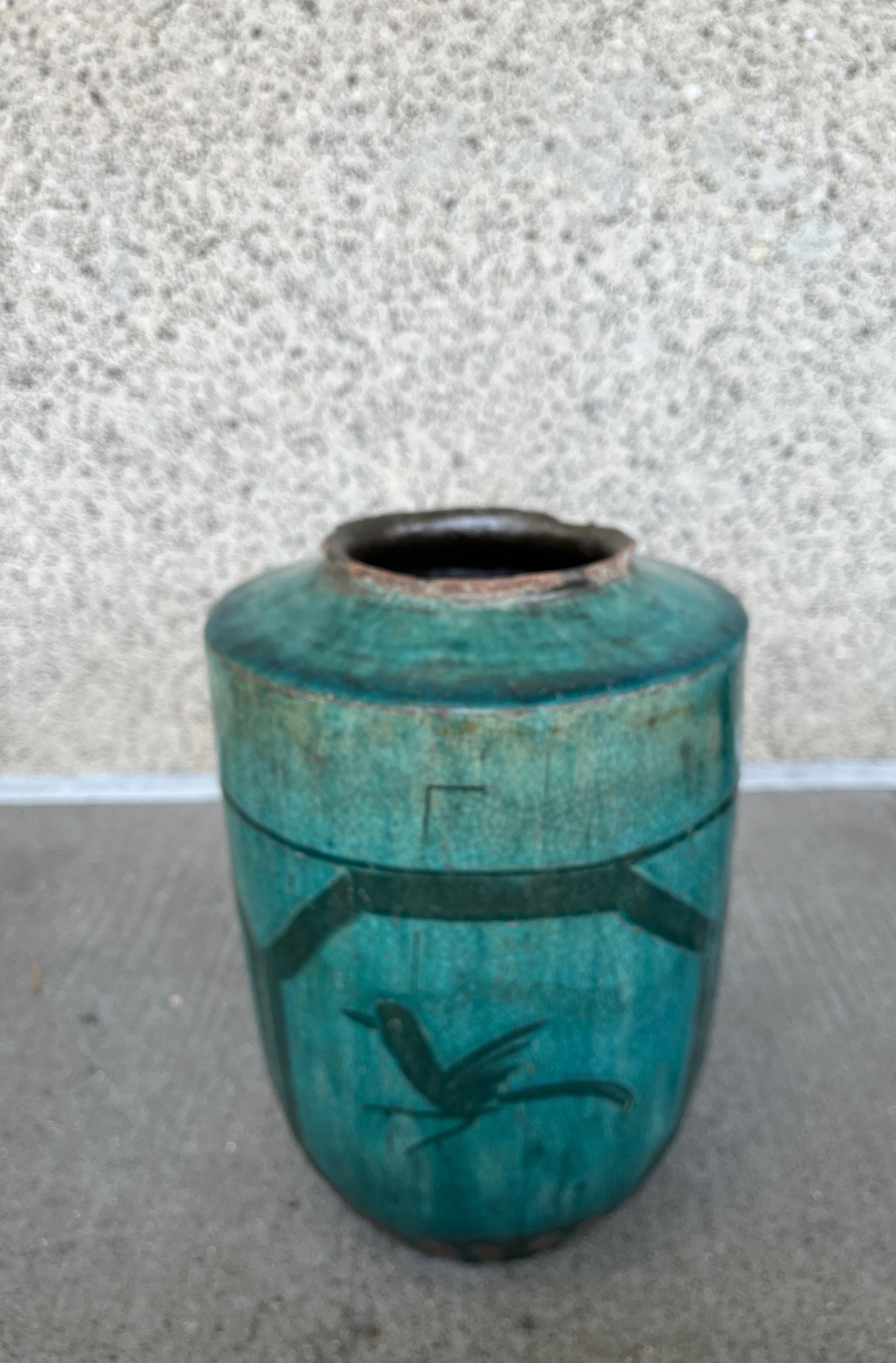 Antique Chinese Hand Painted Ceramic Jar with Bird Image For Sale 13