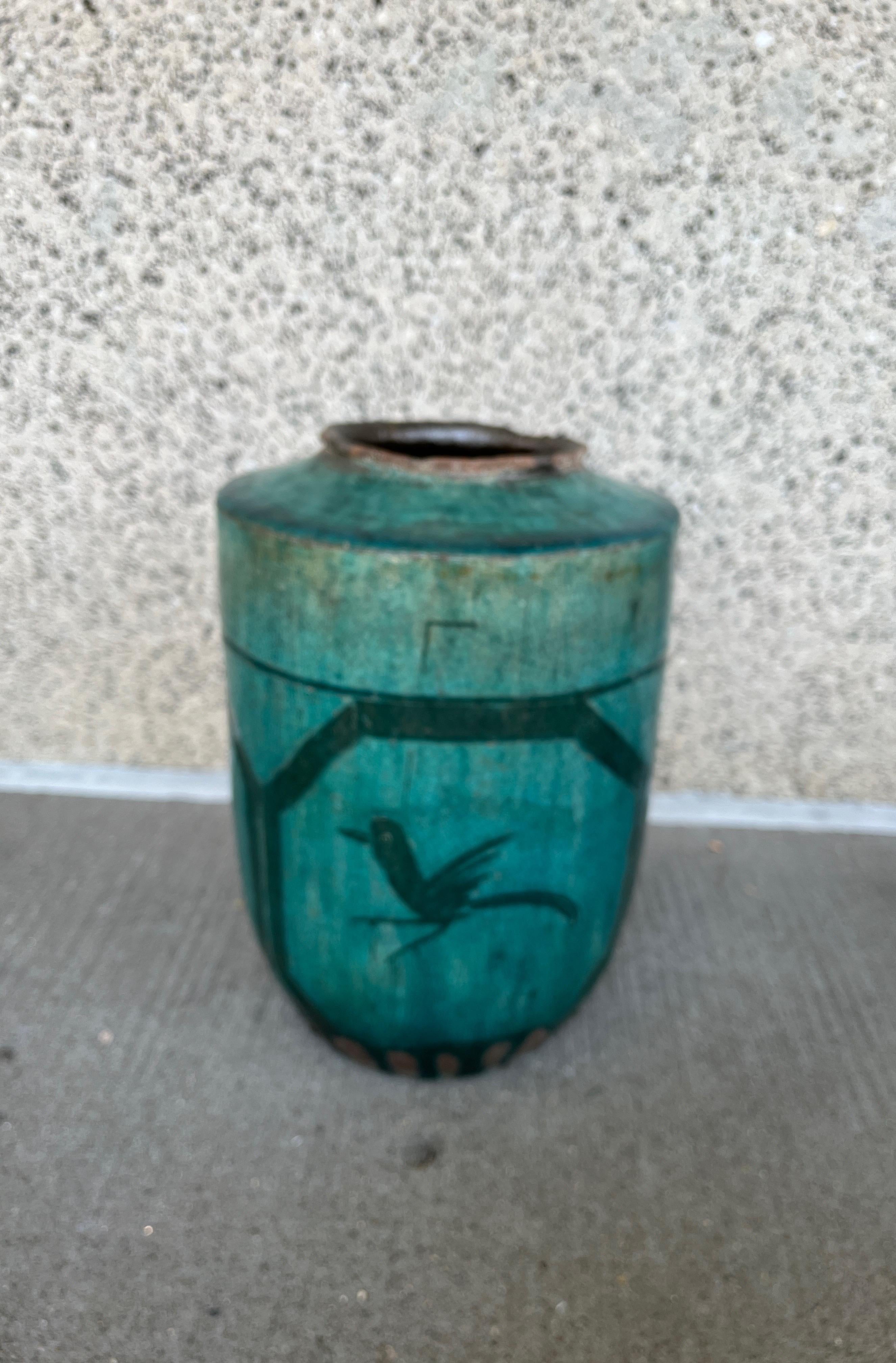Antikes chinesisches handbemaltes Keramikgefäß mit Vogelbild im Angebot 1