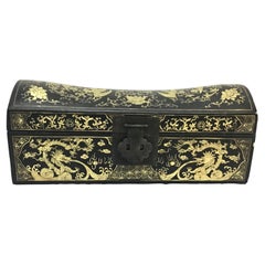 Antiguo Cofre Almohada Chino Pintado a Mano Chinoiserie